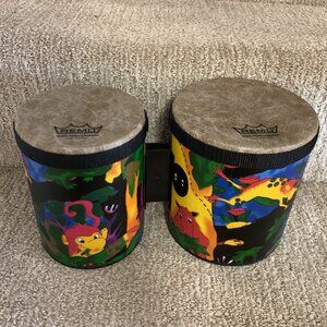 Remo Kids Percussion Bongo Drums Rain Forest Acousticon Shell 5"-6" Drumheads